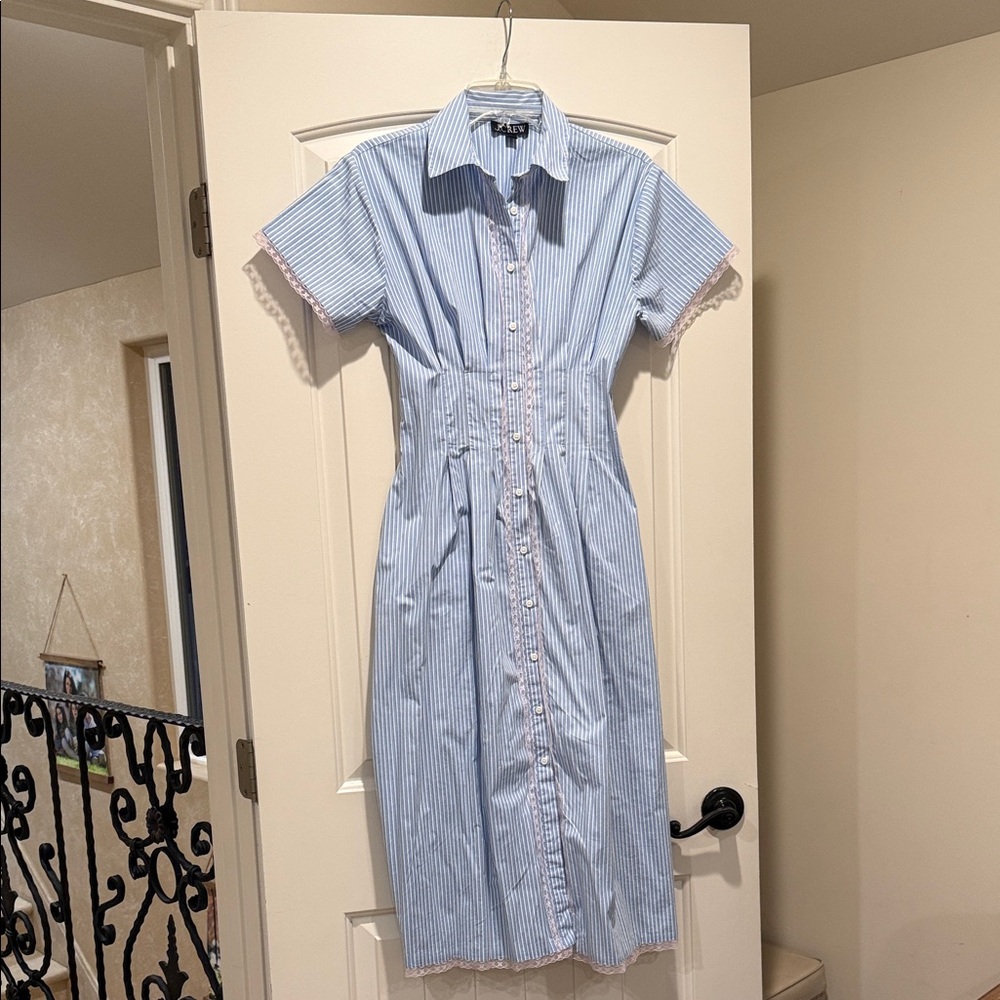 J. Crew Blue and White Striped Midi Dress